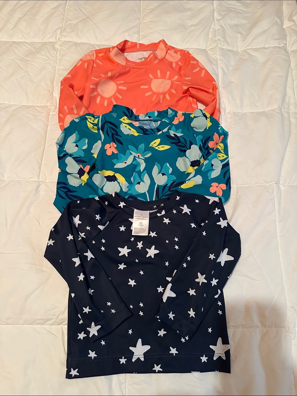 Carter's Coral Sun, Teal Floral & Navy Star Long-Sleeve Tops